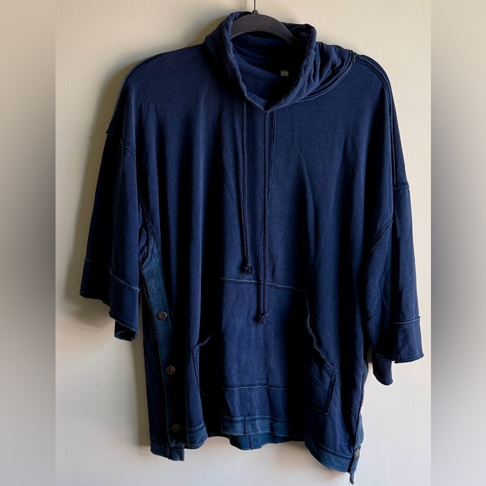 Free People Navy 3/4 Sleeve Pullover with Side Snap Details